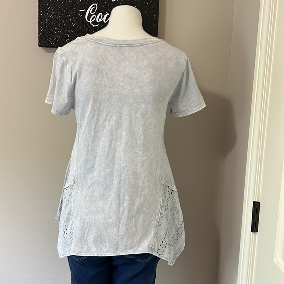Anthropologie ERI and ALI Fluttered Peplum Tee Grey Acid Wash Sz XS NEW - Picture 7 of 10